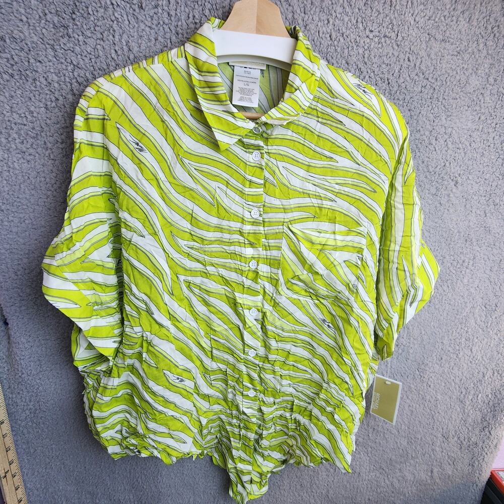 MICHAEL Michael Kors Women's Animal Print Shirt Swim Cover-Up (L, Limeade)